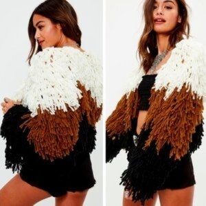 Katie Kane Cardigan Jacket Crochet Cropped Fun Funky Yarn Boho Size Large